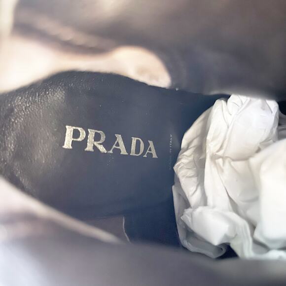 Vintage Prada Brown Green Suede Tie Strap Two-Tone Knee High Block Heel Boots 38 - Picture 12 of 12